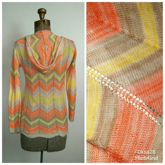 Lightweight Zigzag Striped open front hoodie XS S - Picture 3 of 5